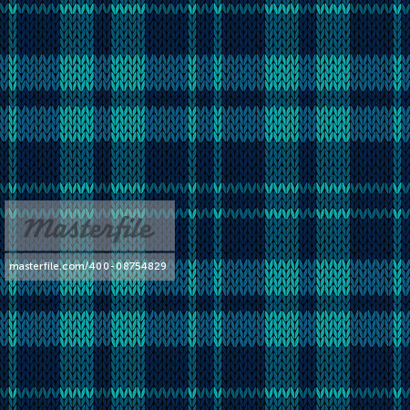 Knitting seamless vector pattern with perpendicular lines as a woollen Celtic tartan plaid or a knitted fabric texture in various blue muted hues