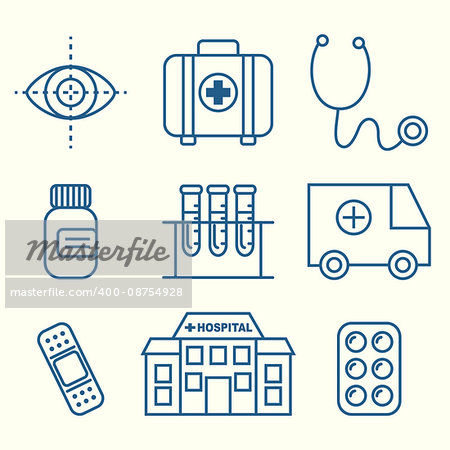 Vector Medical Icons Set. Simple line icons, thin contour