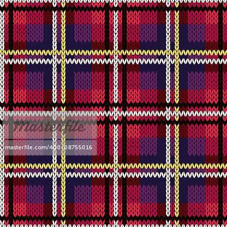 Knitting checkered seamless vector pattern with perpendicular lines as a woollen Celtic tartan plaid or a knitted fabric texture in various colors, mainly in pink and violet hues