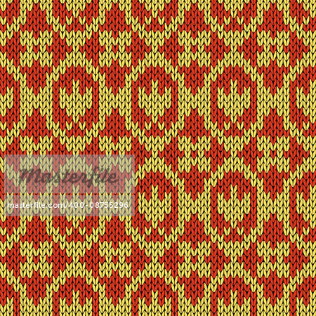 Abstract knitting ornamental seamless vector pattern as a knitted fabric texture in warm hues of orange