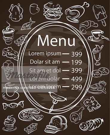 Seamless Food Menu Written on Chalkboard with Food Decoration on Side