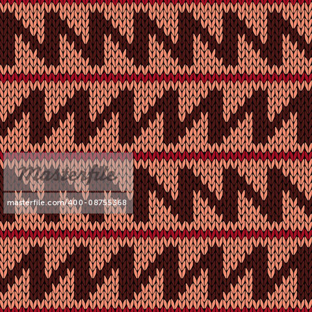 Abstract knitting ornamental seamless vector pattern with zigzag lines as a knitted fabric texture in warm colors