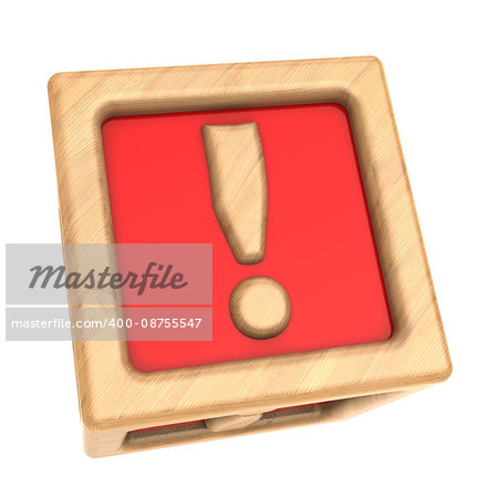 3d illustration of toy cube with sign '!' on it