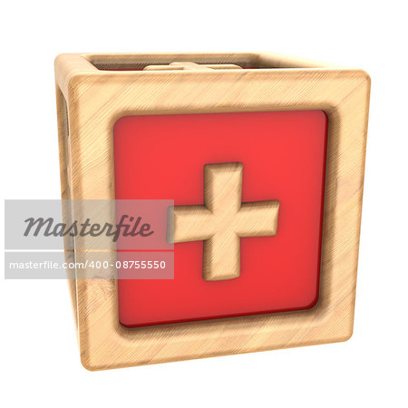 3d illustration of toy cube with sign '+' on it