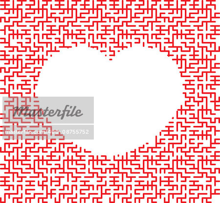red heart in the form of an intricate maze on white background