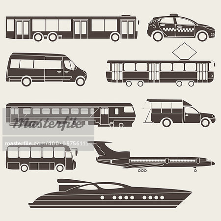 Vector flat illustration of silhouette public transport