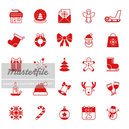 Collection of 25 Christmas and New Year red icons
