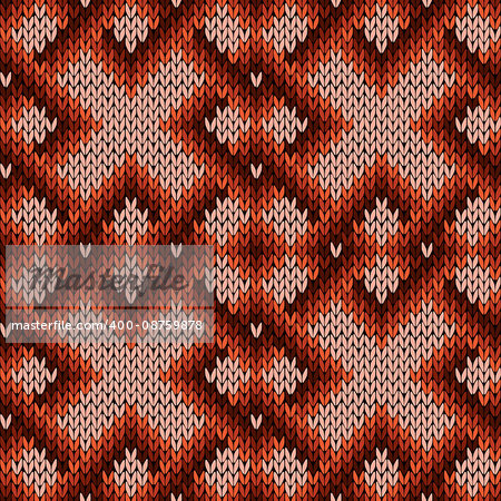 Abstract knitting ornamental seamless vector pattern as a knitted fabric texture in red, brown and pink colors