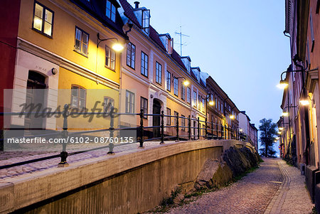 Older parts of city at dusk