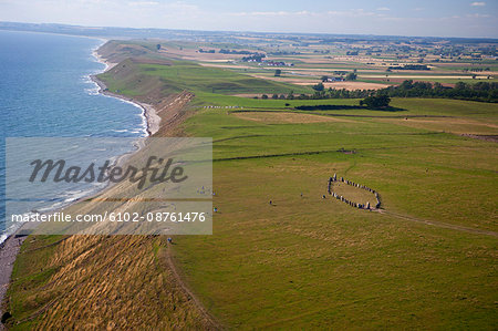 Aerial view of stone circle at sea