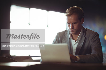 Business man using laptop at desk in office