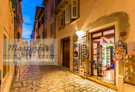 Shop in Alley at Dusk in Rovinj, Istria, Croatia
