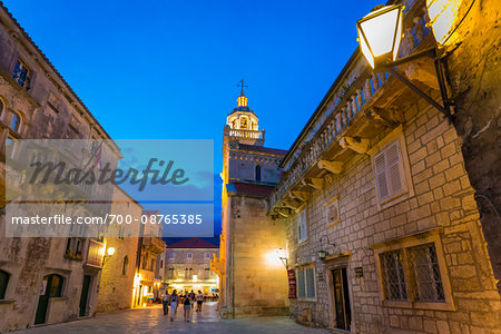 Korcula Cathedral at Dusk in Korcula, Dalmatia, Croatia