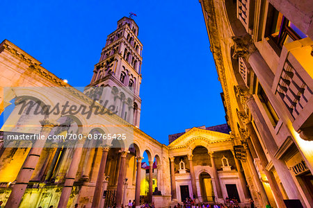 The Bell Tower and the Cathderal of St Domnius in Diocletian's Palace in the Old Town of Split in Split-Dalmatia County, Croatia