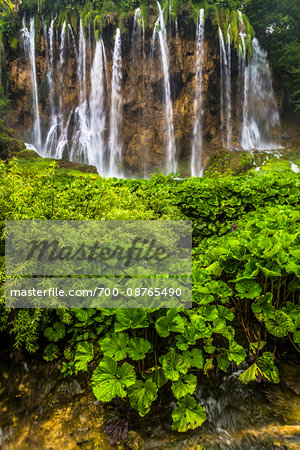 Waterfalls and lush vegetation at the Plitvice Lakes National Park, Croatia