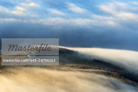 View of dispersing mountain mist from Luchistoye Village, South Demergi mountain, Crimea, Ukraine