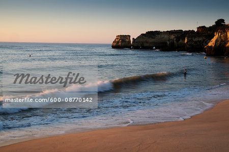 Waves hitting Beach at Lagos, Algarve Coast, Portugal