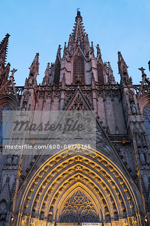 Barcelona Cathedral at Dusk in Barcelona, Spain