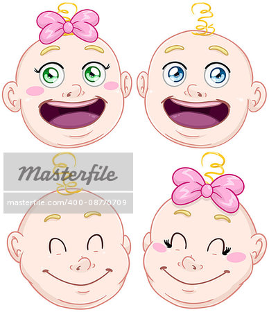 Vector illustration pack of baby boy and girl heads.