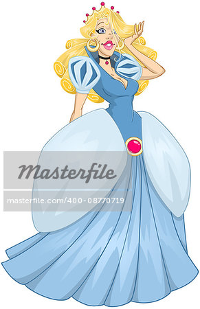 Vector illustration of princess Cinderella in blue dress.