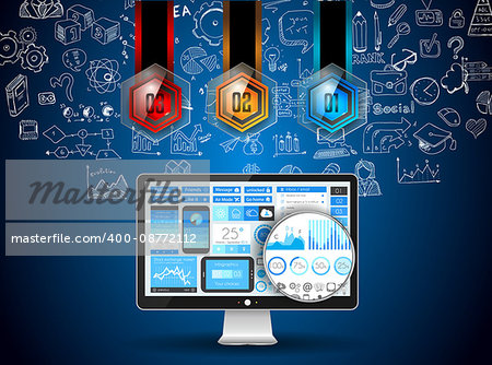 App Development Infpgraphic Concept Background with Doodle design style :user interfaces, UI design,mobiel devices. Modern style illustration for web banners, brochure and flyers.