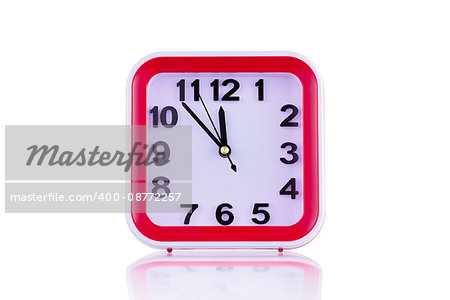 Square clock isolated on white background front view