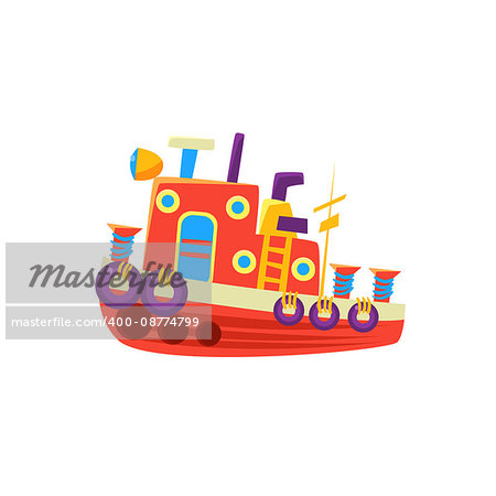 Steamer Fishing Toy Boat Bright Color Icon In Simple Childish Style Isolated On White Background