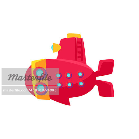 Red Submarine Toy Boat Bright Color Icon In Simple Childish Style Isolated On White Background