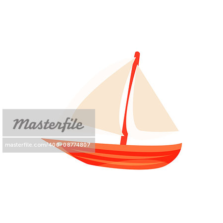 Sailing Toy Boat With White Sails Bright Color Icon In Simple Childish Style Isolated On White Background