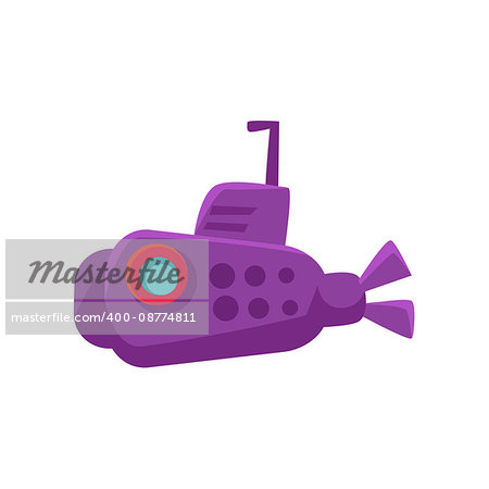Purple Submarine Toy Boat Bright Color Icon In Simple Childish Style Isolated On White Background