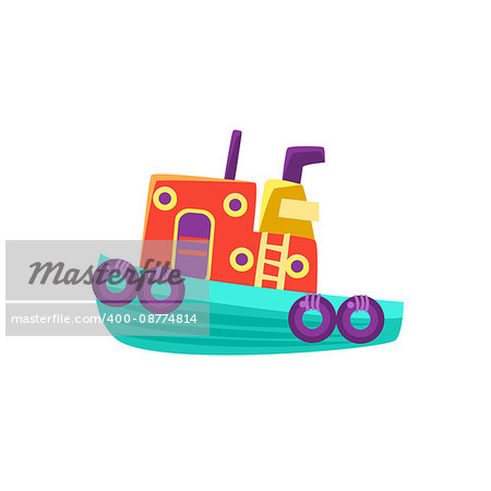 Small Steamer Toy Boat Bright Color Icon In Simple Childish Style Isolated On White Background