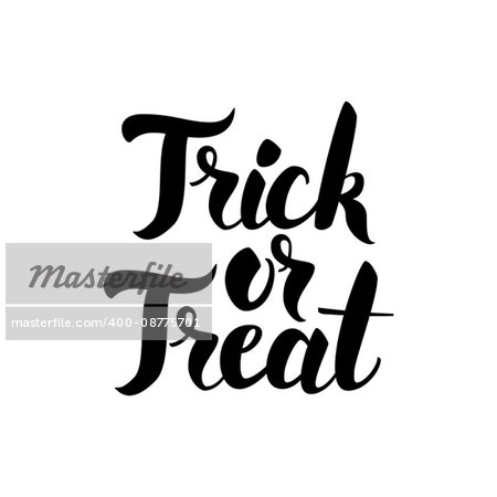 Trick or Treat Handwritten Card. Vector Illustration of Ink Brush Calligraphy Isolated over White Background.