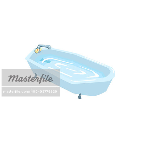 Bath Tub Filled With Water Cool Colorful Vector Illustration In Stylized Geometric Cartoon Design Isolated On White Background