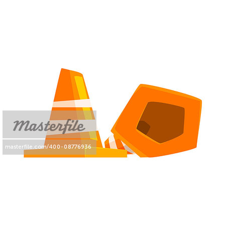 Road Cone Item Cool Colorful Vector Illustration In Stylized Geometric Cartoon Design