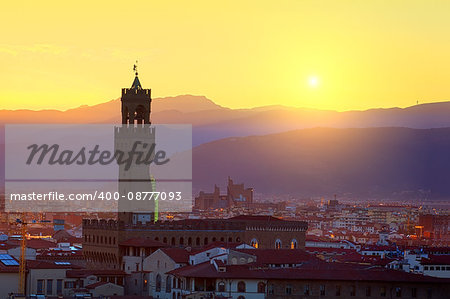 View on Tower of Palazzo Vecchio in Florence, Italy