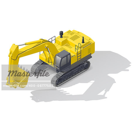 Modern quarry tracked excavator isometric icon vector graphic illustration design