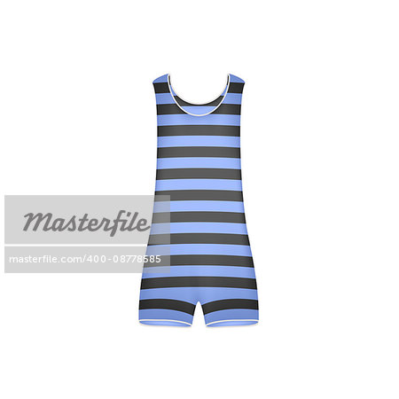 Striped retro swimsuit in blue and black design on white background