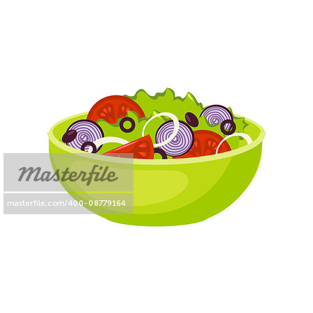 Fresh Salad Breakfast Food Element Isolated Icon. Simple Realistic Flat Vector Colorful Drawing On White Background.