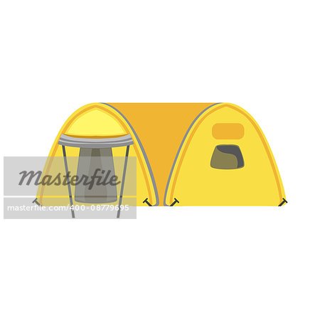 Yellow Large Family Bright Color Tarpaulin Tent. Simple Childish Vector Illustration Isolated On White Background