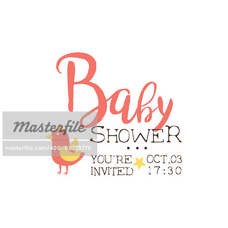 Baby Shower Invitation Design Template With Bird. Calligraphic Vector Element For The Newborn Party Postcard.