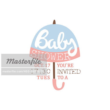 Baby Shower Invitation Design Template With Umbrella Silhouette. Calligraphic Vector Element For The Newborn Party Postcard.