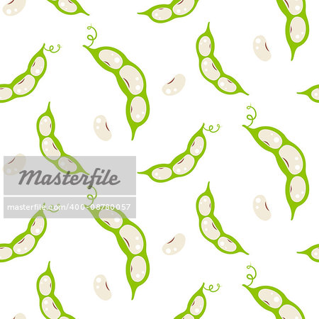 Kidney french bean pods seamless vector pattern. Vegetable repeat green and white background.