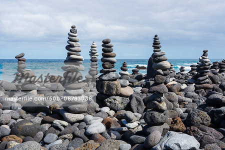 Stone Towers on Beach at Puerto de la Cruz, Tenerife, Canary Islands, Spain