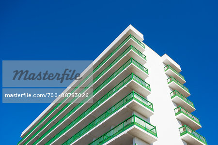 Upper section of hotel with balconies in Puerto de la Cruz on Tenerife in the Canary Islands, Spain