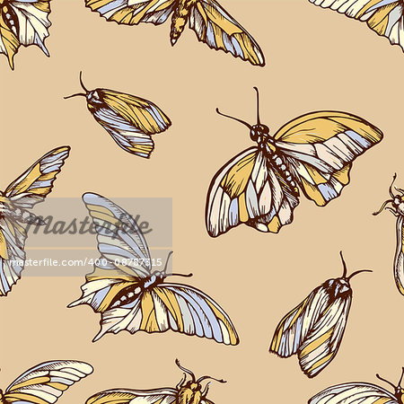 Vector seamless pattern with colorful butterflies . Stylish graphic texture. Repeating print in soft pastel colors background.