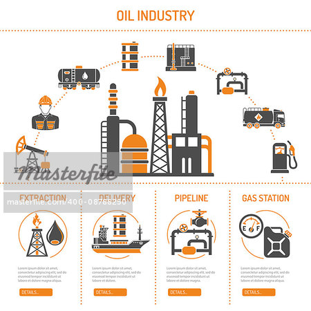 Oil industry extraction production and transportation oil and petrol Concept Two Color Icons Set with oilman, rig and barrels. Isolated vector illustration.
