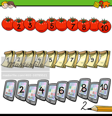 Cartoon Illustration of Educational Mathematical Activity for Children with Count to Ten Lesson