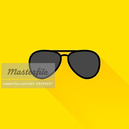 Black summer sunglasses flat long shadow icon design