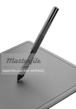 Closeup of modern graphic tablet isolated on white background with clipping path