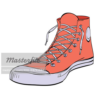Red sneakers youth shoes, color vector illustration isolated